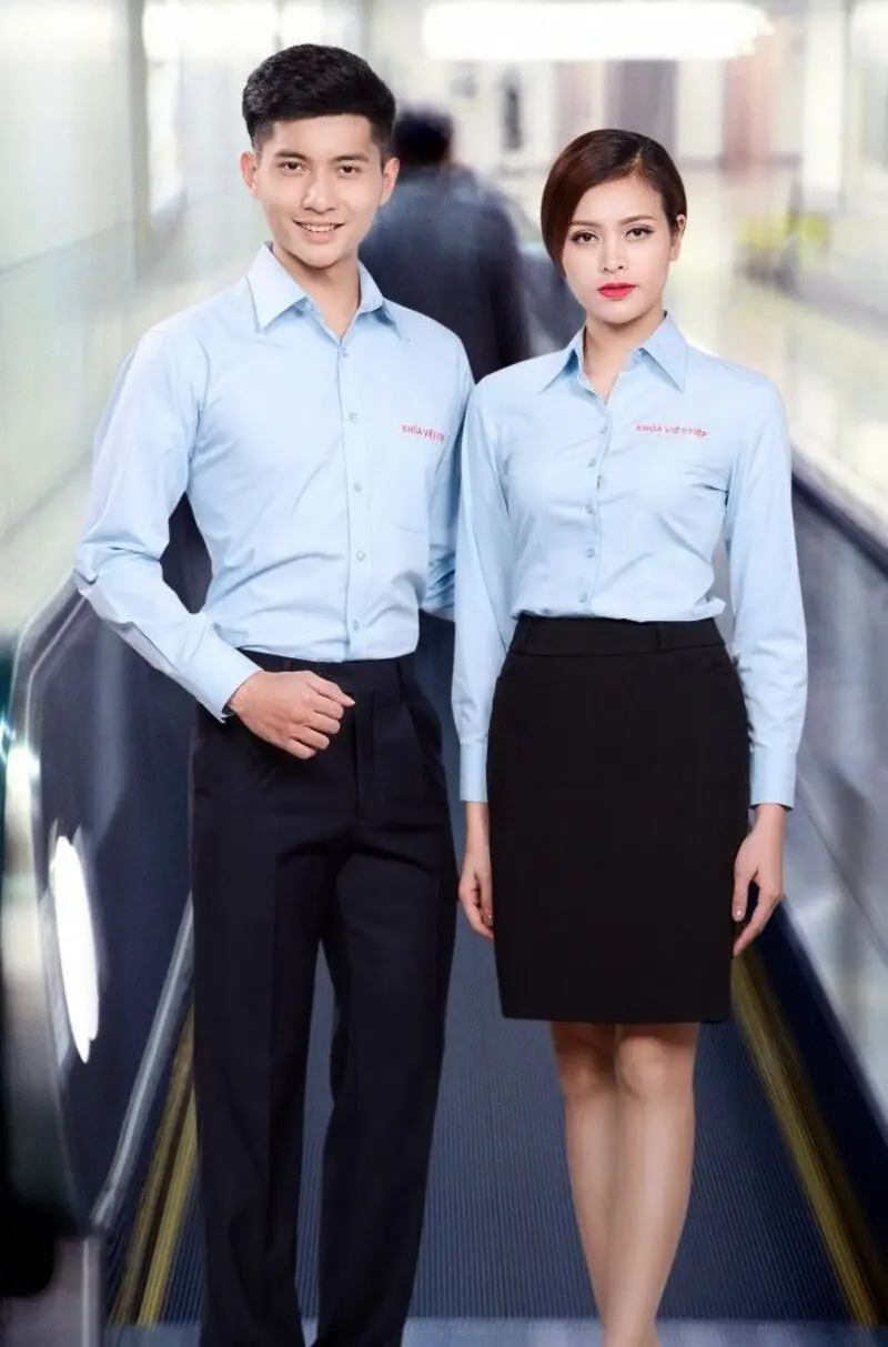 Tay dài tạo cảm giác kín đáo, chuyên nghiệp Đồng phục sơ mi nữ tay dài