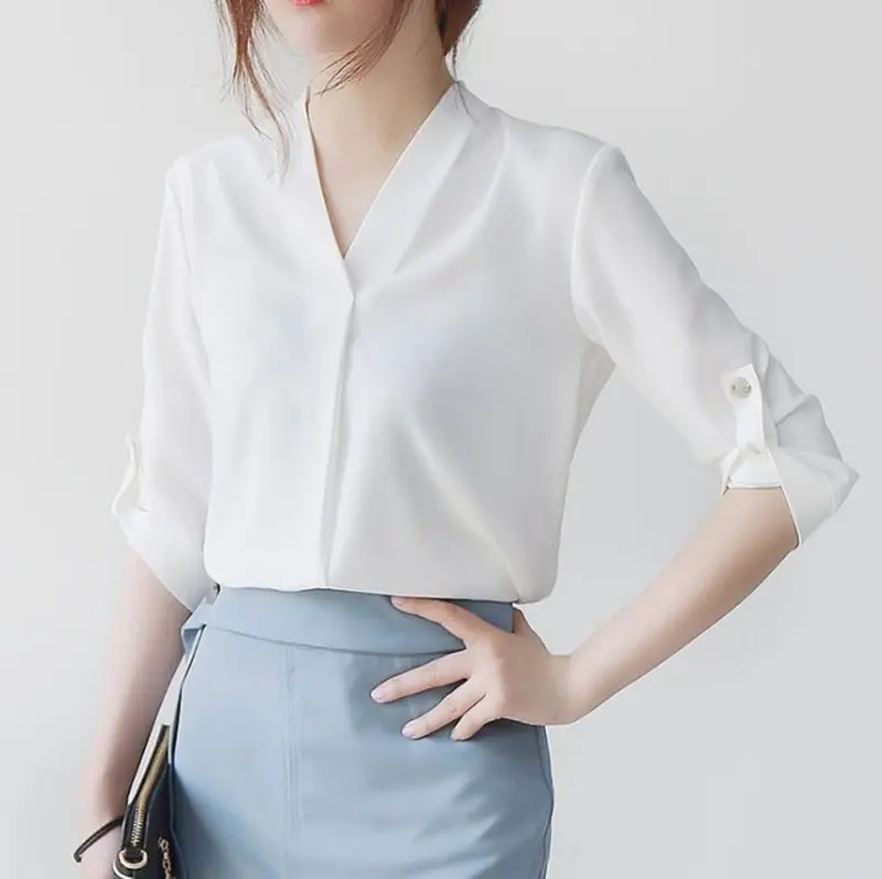 Áo tay lỡ mang lại sự cân bằng giữa sự gọn gàng và thoải mái Đồng phục sơ mi nữ tay lỡ